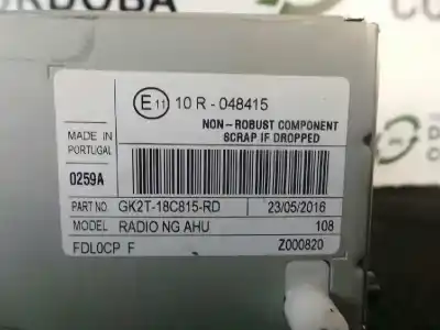 Second-hand car spare part audio system / radio cd for ford transit custom kombi 2.0 tdci cat oem iam references gk2t18c815rd  