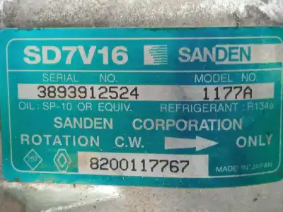 Second-hand car spare part air conditioning compressor for dacia logan 1.4 cat oem iam references sd7v161177a - 8200117767 sd7v16 sanden - 6.canales