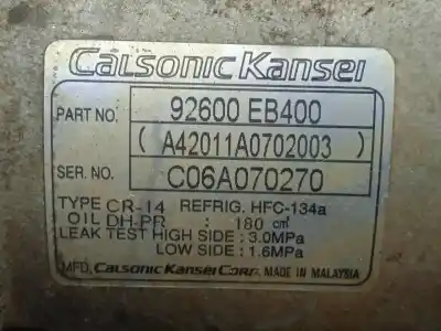 Автозапчасти б/у компрессор кондиционера воздуха за nissan navara pick-up (d40m) 2.5 dci diesel cat ссылки oem iam 92600eb400 - co6a070270 - a42011a0702003  