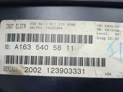 Second-hand car spare part dashboard for mercedes-benz clase m (w163) 2.7 cdi 20v cat oem iam references a1635405811 - 15422384 - 1911210559b  