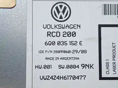 Second-hand car spare part audio system / radio cd for volkswagen polo (9n3) 1.2 60 cv / 44 kw oem iam references 6q0035152e  