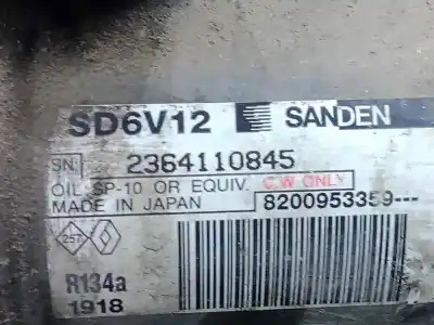 Second-hand car spare part air conditioning compressor for renault kangoo (f/kc0) authentique oem iam references sd6v121918 - 8200953359 - 2364110845 sd6v12 sanden - 6.canales Second-hand car spare part air conditioning compressor for renault kangoo (f/kc0) authentique oem iam references sd6v121918 - 8200953359 - 2364110845 sd6v12 sanden - 6.canales