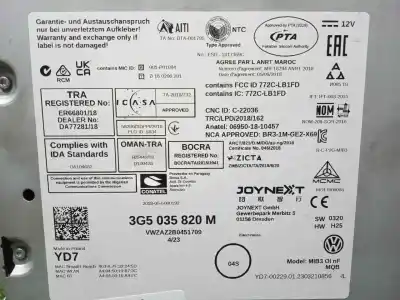 Second-hand car spare part gps navigation system for man tge kasten (uy) 2.0 tdi oem iam references 3g5035820m  joynext - sw 0320 - hw h25