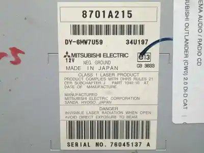 Second-hand car spare part audio system / radio cd for mitsubishi outlander (cw0) 2.0 di-d cat oem iam references 8701a215  