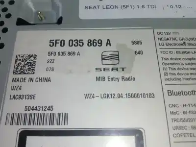 Second-hand car spare part audio system / radio cd for seat leon (5f1) 1.6 tdi oem iam references 5f0035869a   Second-hand car spare part audio system / radio cd for seat leon (5f1) 1.6 tdi oem iam references 5f0035869a