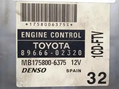 Second-hand car spare part ecu engine control for toyota corolla (_e12_) 2.0 d-4d (cde120r_, cde120l_) oem iam references 8966602320 - mb1758006375 1cdftv 