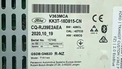 Pezzo di ricambio per auto di seconda mano impianto audio / radio cd per ford transit custom v362 furgón (fy, fz) 2.0 ecoblue riferimenti oem iam kk3t18d815cn - v363mca  