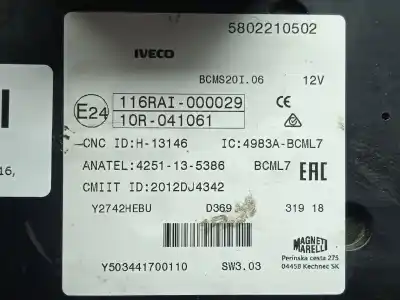 Автозапчастина б/у реле/запоперівник для iveco daily vi furgón 33s16, 35s16, 35c16, 40c16, 50c16 посилання на oem iam 5802210502 - 116rai000029 - 1or041061 - 2012dj4342  