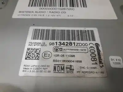 Автозапчастина б/у аудіо система / радіо cd для citroen c-elysée 1.2 12v vti посилання на oem iam 98134281  