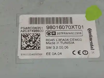 Second-hand car spare part audio system / radio cd for citroen c3 collection oem iam references 98016070xt01  