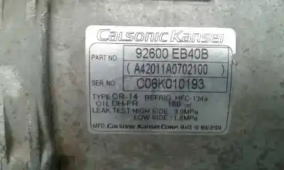 Second-hand car spare part air conditioning compressor for nissan navara pick-up (d40m) 2.5 dci diesel cat oem iam references 92600eb40b  92600eb40b