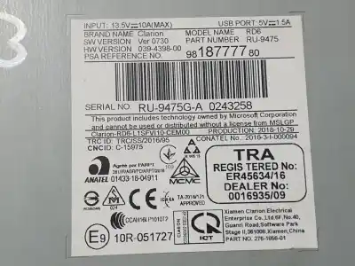 Second-hand car spare part audio system / radio cd for citroen jumpy fugón confort xl oem iam references 9818777780  ru9475ga