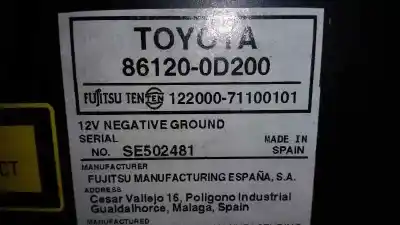 Second-hand car spare part audio system / radio cd for toyota yaris (ksp9/scp9/nlp9) básico oem iam references 12200071100101  861200d200