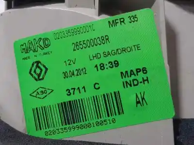 Second-hand car spare part right tailgate light for renault fluence dynamique oem iam references 265500038r  