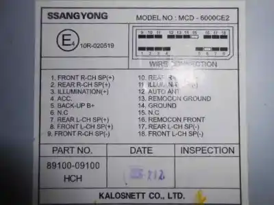 Автозапчасти б/у аудиосистема / радио cd за ssangyong actyon i 200 xdi 4wd ссылки oem iam mcd6000ce2  8910009100