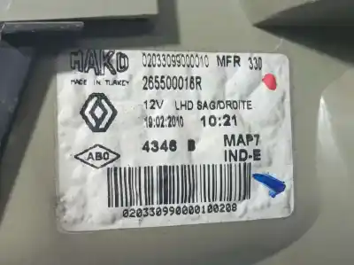 Second-hand car spare part right tailgate light for renault fluence expression oem iam references 265500016r  