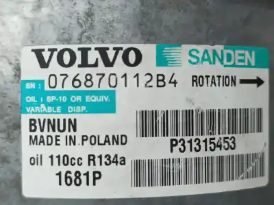 Piesă de schimb auto la mâna a doua compresor de aer condiționat pentru volvo xc60 kinetic drive referințe oem iam p31315453 1681p sanden 