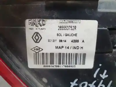 Second-hand car spare part left tailgate light for renault clio iv societé oem iam references 265553752r  02052399900010