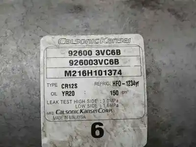 Peça sobressalente para automóvel em segunda mão compressor de ar condicionado a/a a/c por nissan pulsar (c13) acenta referências oem iam 926003vc6b  