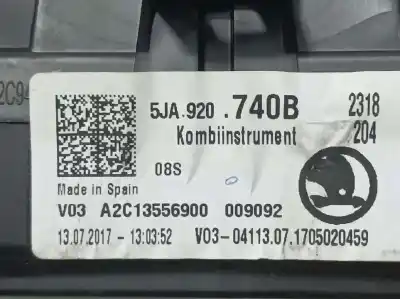 Second-hand car spare part dashboard for skoda rapid active oem iam references 5ja920740b  a2c13556900
