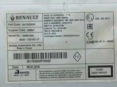 Peça sobressalente para automóvel em segunda mão sistema de áudio / rádio cd por renault captur life referências oem iam 281153292r  288547