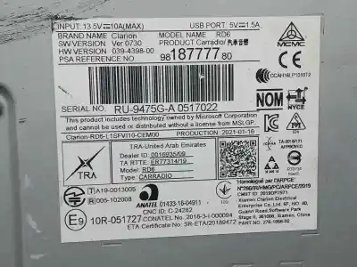 Автозапчастина б/у аудіо система / радіо cd для citroen jumpy furgon control m посилання на oem iam 9818777780  ru9475g