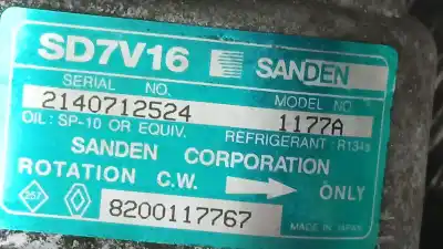Second-hand car spare part air conditioning compressor for dacia logan (ls_) 1.6 (lsob, lsod, lsof, lsoh) oem iam references 8200117767 sd7v16 sanden 1177a