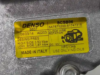 Peça sobressalente para automóvel em segunda mão compressor de ar condicionado a/a a/c por fiat 500 c (312_) 1.2 (312cxa1a, 312axa1a) referências oem iam 51747318
