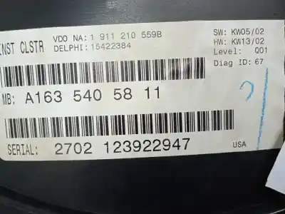 Автозапчастина б/у панель інструментів для mercedes-benz clase m (w163) 400 cdi (163.128) посилання на oem iam   
