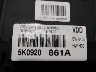 Pezzo di ricambio per auto di seconda mano pannello degli strumenti per volkswagen golf vi (5k1) rabbit bluemotion riferimenti oem iam 5k0920861a  6 rpm