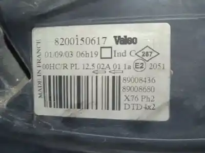 Автозапчасти б/у правая фара за renault kangoo (f/kc0) alize ссылки oem iam 8200150617  2ª serie, piloto ambar