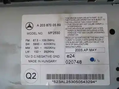 Pezzo di ricambio per auto di seconda mano impianto audio / radio cd per mercedes-benz clase c (w203) berlina 200 compressor (203.045) riferimenti oem iam a2038700589  