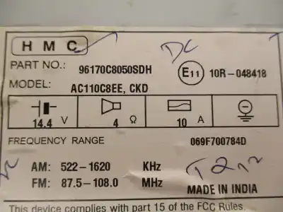 Second-hand car spare part audio system / radio cd for hyundai i20 (gb) g4la oem iam references 96170c8050sdh ac110c8ee 