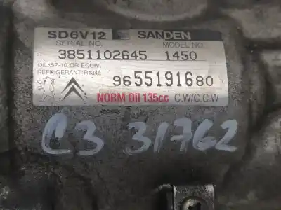 Peça sobressalente para automóvel em segunda mão compressor de ar condicionado a/a a/c por citroen c3 hdi 70 furio referências oem iam 9655191680  