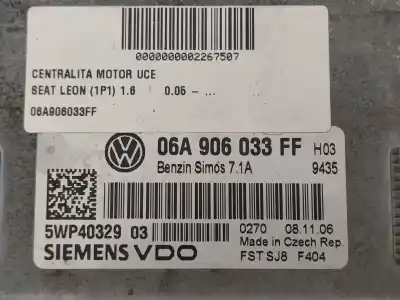 Second-hand car spare part ecu engine control for seat leon (1p1) 1.6 oem iam references 06a906033ff  5wp40329
