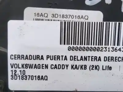 Peça sobressalente para automóvel em segunda mão fechadura da porta dianteira direita por volkswagen caddy ka/kb (2k) life referências oem iam 3d1837016aq