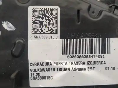 Автозапчастина б/у замок дверей заднього лівого для volkswagen tiguan (ad1, ax1) 2.0 tdi посилання на oem iam 5na839015c  