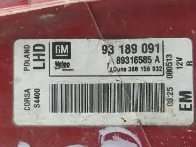 Second-hand car spare part right tailgate light for opel corsa d corsavan oem iam references 93189091  