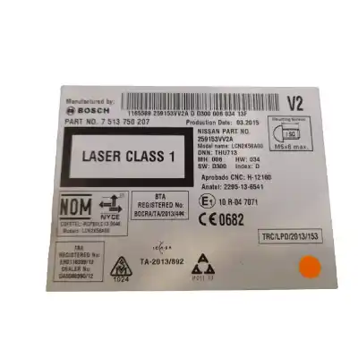 Second-hand car spare part multifunction display for nissan note (e12) 1.5 dci oem iam references 259153vv2a  