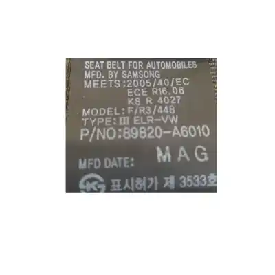 Peça sobressalente para automóvel em segunda mão cinto de segurança traseiro direito por kia cee'd sportswagon (jd) 1.6 crdi 136 referências oem iam 89820a6010
