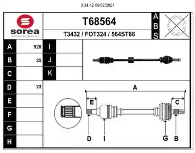 Pièce détachée automobile d'occasion transmission avant droite pour ford ka+ ultimate références oem iam e3b53b436ca f2245 t68564