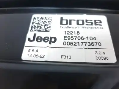 Second-hand car spare part rear left window regulator for jeep compass (m7) longitude fwd oem iam references 52177367  