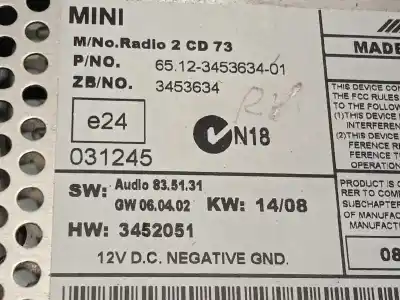 Pezzo di ricambio per auto di seconda mano impianto audio / radio cd per bmw mini (r56) one riferimenti oem iam 65123453634  