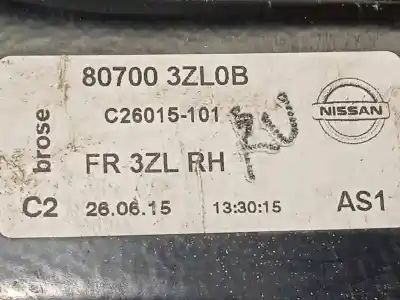 Second-hand car spare part passenger side right window regulator for nissan pulsar (c13) acenta oem iam references 807003zl0b  