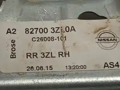 Second-hand car spare part rear right window regulator for nissan pulsar (c13) acenta oem iam references 827003zl0a  