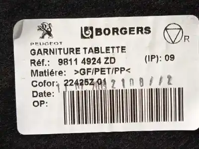 Second-hand car spare part parcel shelf for peugeot 3008 allure oem iam references 98114924zd  