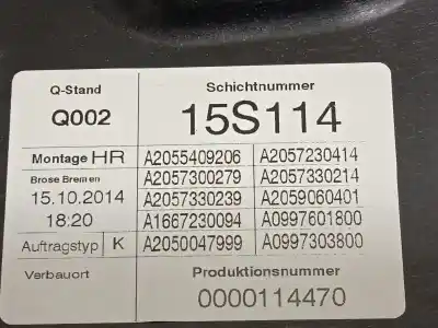 Автозапчасти б/у задний правый стеклорегулятор за mercedes-benz clase c (w205) familiar c 220 t cdi bluetec edition 1 (205.204) ссылки oem iam a2057308004 a2059060401 