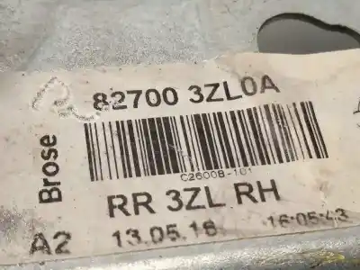 Second-hand car spare part rear right window regulator for nissan pulsar (c13) 1.2 16v cat 116 cv / 85 kw oem iam references 827003zl0a  