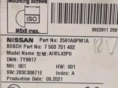 Pièce détachée automobile d'occasion écran multifonctions pour nissan juke (f16) acenta références oem iam 2591a6pm1a 7503751402 