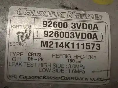 Recambio de automóvil de segunda mano de compresor aire acondicionado para nissan nv 200 (m20) 1.5 dci cat referencias oem iam 926003vd0a  